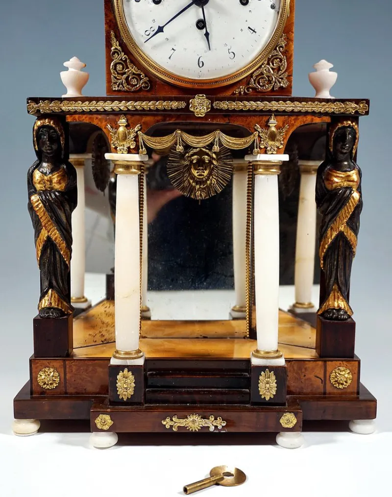 Pamono Viennese Empire Portal Clock with Caryatids and Gilded Fittings, 1810> Clocks