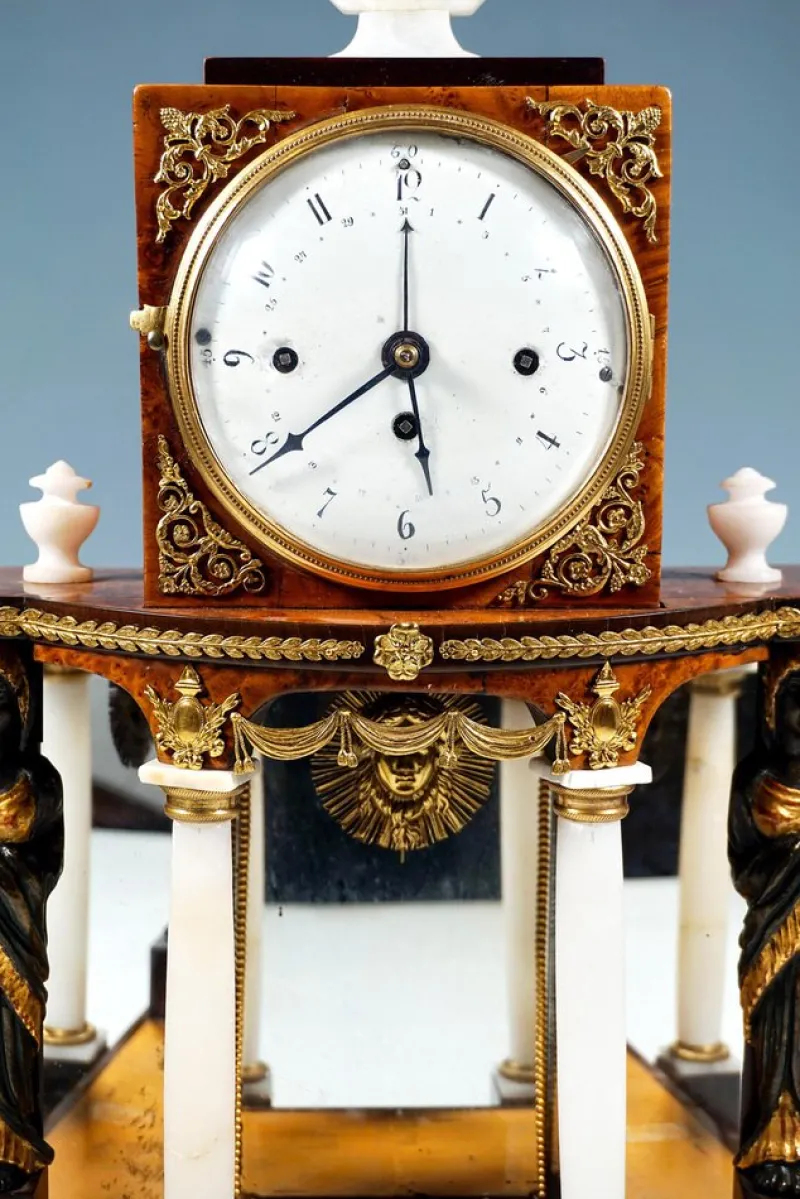 Pamono Viennese Empire Portal Clock with Caryatids and Gilded Fittings, 1810> Clocks