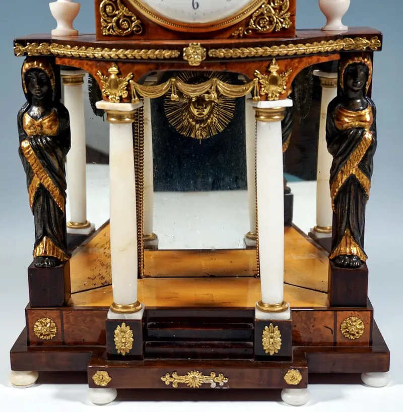 Pamono Viennese Empire Portal Clock with Caryatids and Gilded Fittings, 1810> Clocks