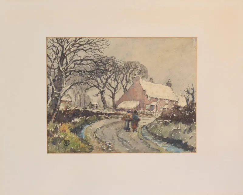 Pamono Village in the Snow, Late 19th Century, Watercolor on Paper> Impressionist