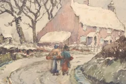 Pamono Village in the Snow, Late 19th Century, Watercolor on Paper><noscript><img width=