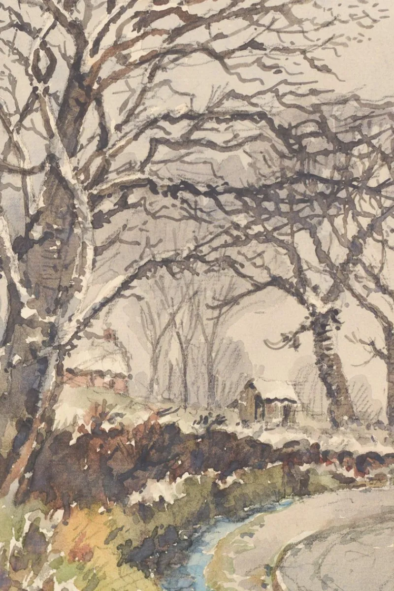 Pamono Village in the Snow, Late 19th Century, Watercolor on Paper> Impressionist
