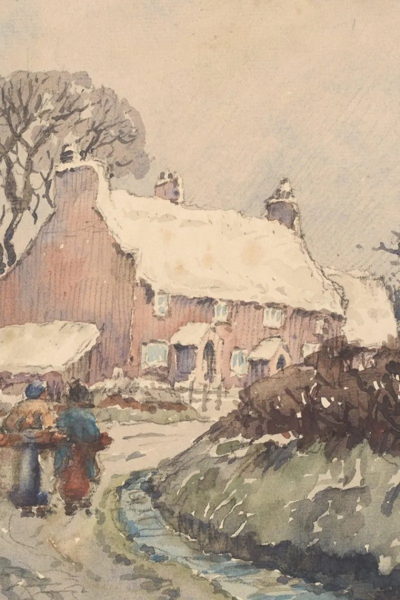 Pamono Village in the Snow, Late 19th Century, Watercolor on Paper> Impressionist