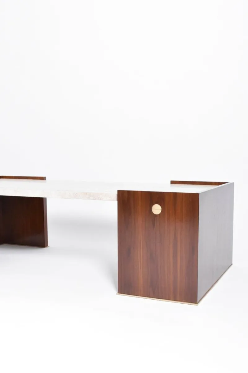 Pamono Villandry Walnut and Travertine Coffee Table by Barracuda Interiors