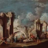 Best Pamono Vincenzo Re, Christ Healing a Sick Person Architectural Capriccio, 18th Century, Oil on Canvas