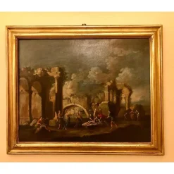 Best Pamono Vincenzo Re, Christ Healing a Sick Person Architectural Capriccio, 18th Century, Oil on Canvas