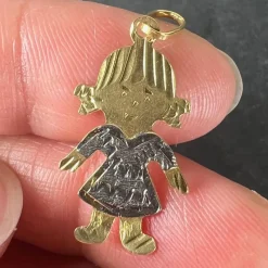 Pamono Vintage 18 Karat Yellow and White Gold Girl Doll Charm Pendant, 1970s><noscript><img width=