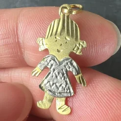 Pamono Vintage 18 Karat Yellow and White Gold Girl Doll Charm Pendant, 1970s><noscript><img width=