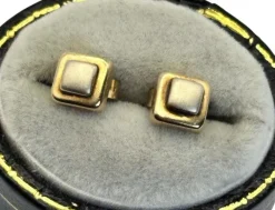 Pamono Vintage 9 Karat Yellow and White Gold Geometric Stud Earrings, Set of 2