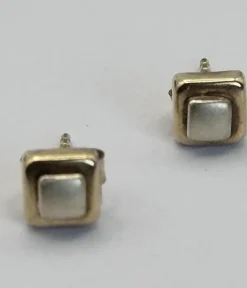 Pamono Vintage 9 Karat Yellow and White Gold Geometric Stud Earrings, Set of 2