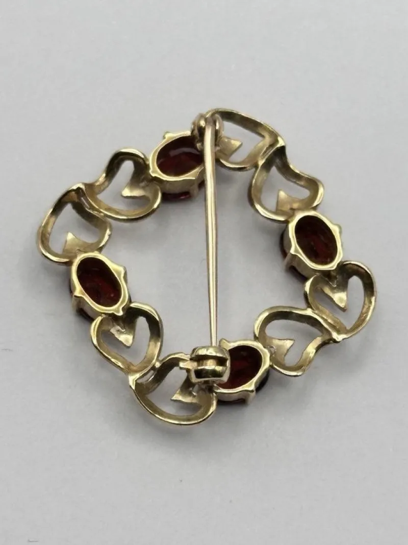Pamono Vintage 9 Karat Yellow Gold Hearts Garnet Brooch> Brooches