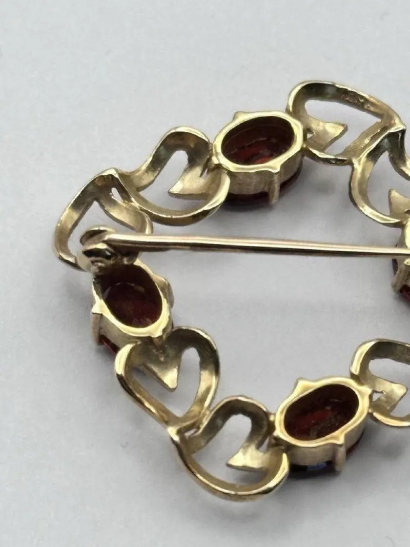 Pamono Vintage 9 Karat Yellow Gold Hearts Garnet Brooch> Brooches