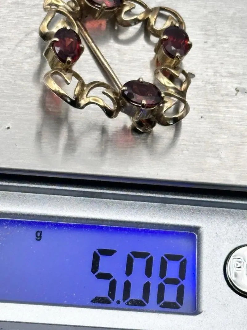 Pamono Vintage 9 Karat Yellow Gold Hearts Garnet Brooch> Brooches