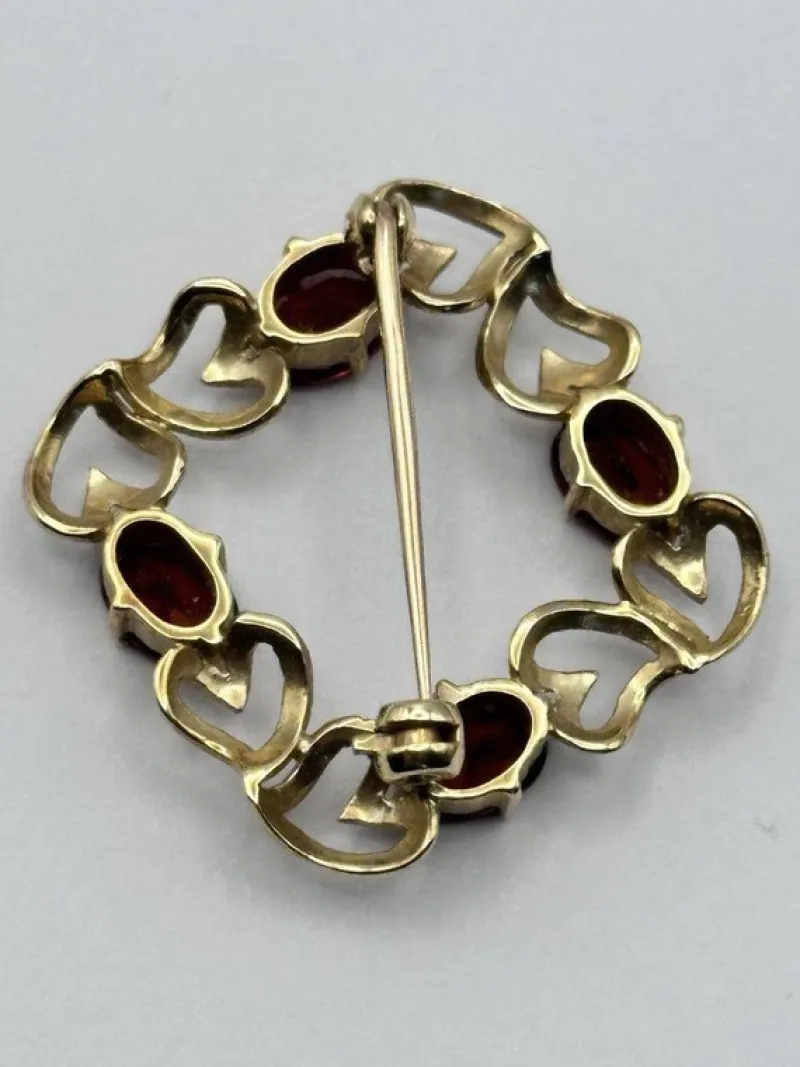 Pamono Vintage 9 Karat Yellow Gold Hearts Garnet Brooch> Brooches