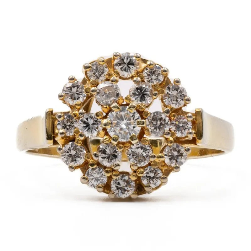 Hot Pamono Vintage 14 Karat Yellow Gold Ring with Brilliant Cut Diamonds, 1970s