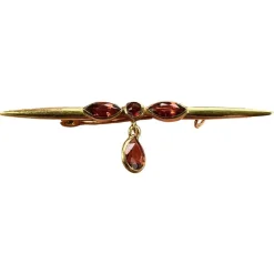 Sale Pamono Vintage 18 Karat Yellow Gold Bar Brooch with Almandine-Pyrope Garnet, 1890s