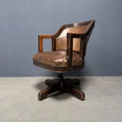 New Pamono Vintage American Wood and Leather Desk Chair, 1920s