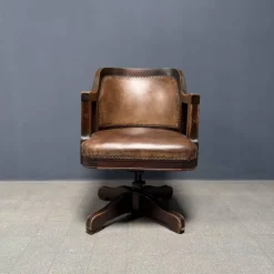 New Pamono Vintage American Wood and Leather Desk Chair, 1920s