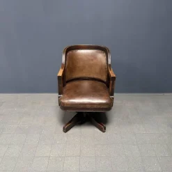 New Pamono Vintage American Wood and Leather Desk Chair, 1920s