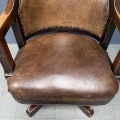 New Pamono Vintage American Wood and Leather Desk Chair, 1920s