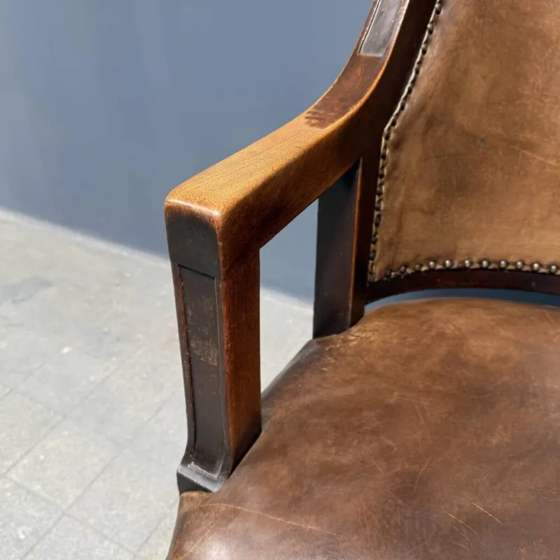 New Pamono Vintage American Wood and Leather Desk Chair, 1920s