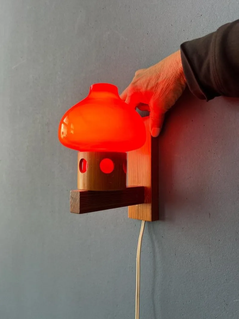 Pamono Vintage Aneta Pine Wall Sconce with Orange Glass Shade, 1950s> Wall Lights & Sconces