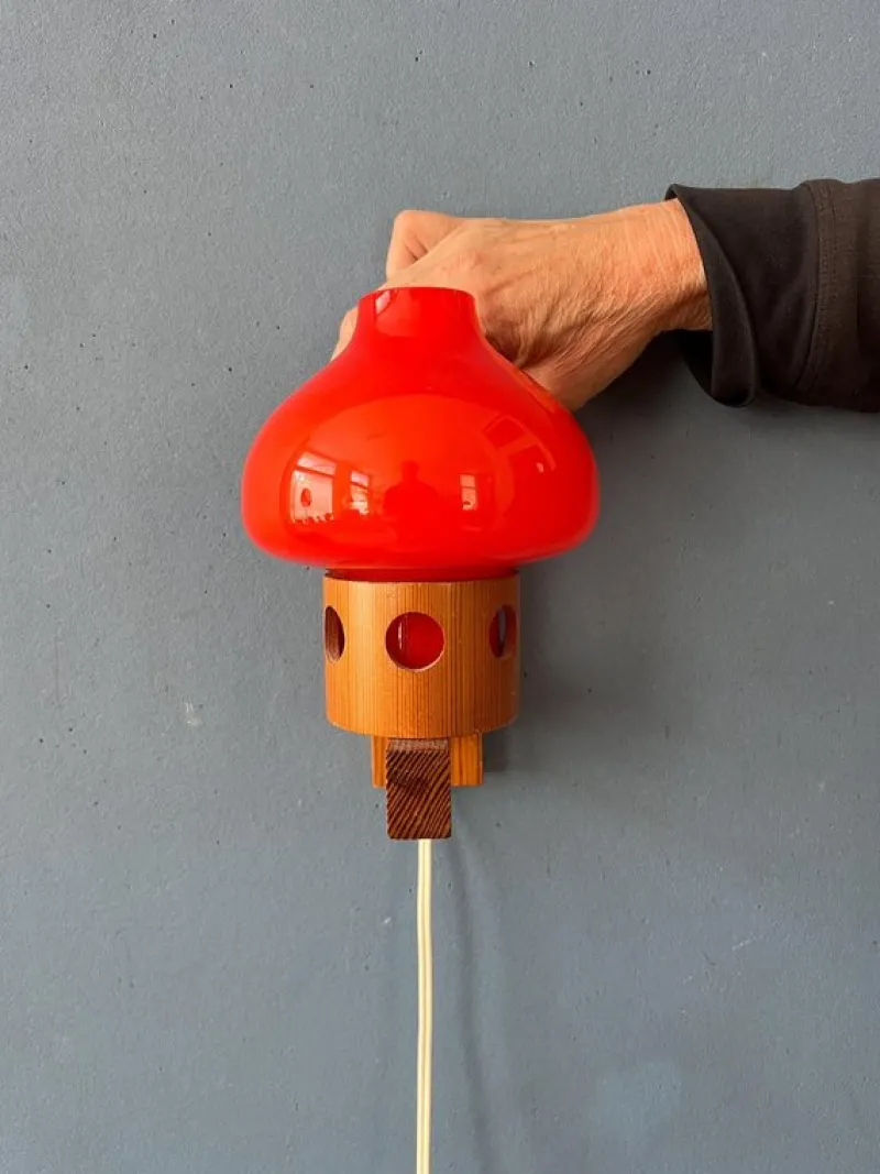 Pamono Vintage Aneta Pine Wall Sconce with Orange Glass Shade, 1950s> Wall Lights & Sconces