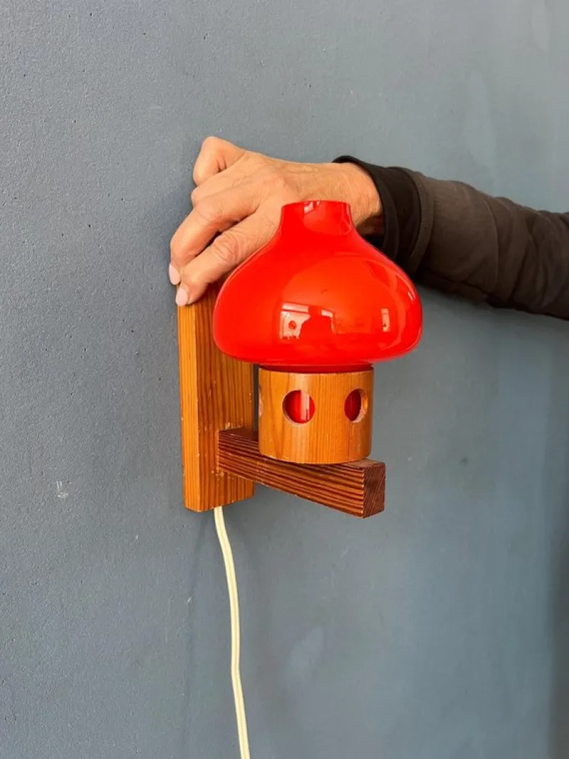 Pamono Vintage Aneta Pine Wall Sconce with Orange Glass Shade, 1950s> Wall Lights & Sconces