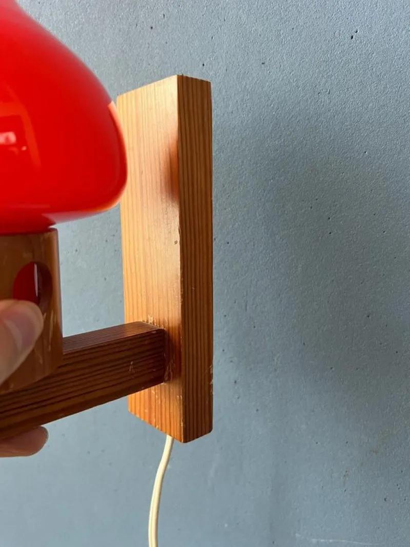 Pamono Vintage Aneta Pine Wall Sconce with Orange Glass Shade, 1950s> Wall Lights & Sconces