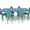 New Pamono Vintage Aqua Green Dining Set with Gilt Details by Umberto Mascagni, 1950s, Set of 7