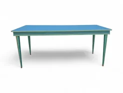 New Pamono Vintage Aqua Green Dining Set with Gilt Details by Umberto Mascagni, 1950s, Set of 7