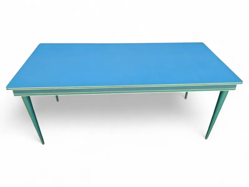 New Pamono Vintage Aqua Green Dining Set with Gilt Details by Umberto Mascagni, 1950s, Set of 7