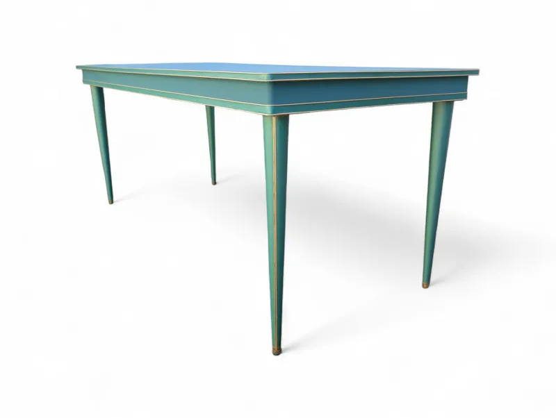 New Pamono Vintage Aqua Green Dining Set with Gilt Details by Umberto Mascagni, 1950s, Set of 7
