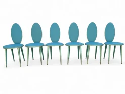 New Pamono Vintage Aqua Green Dining Set with Gilt Details by Umberto Mascagni, 1950s, Set of 7