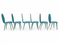 New Pamono Vintage Aqua Green Dining Set with Gilt Details by Umberto Mascagni, 1950s, Set of 7