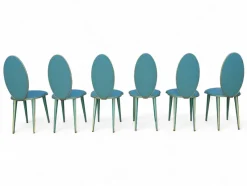 New Pamono Vintage Aqua Green Dining Set with Gilt Details by Umberto Mascagni, 1950s, Set of 7