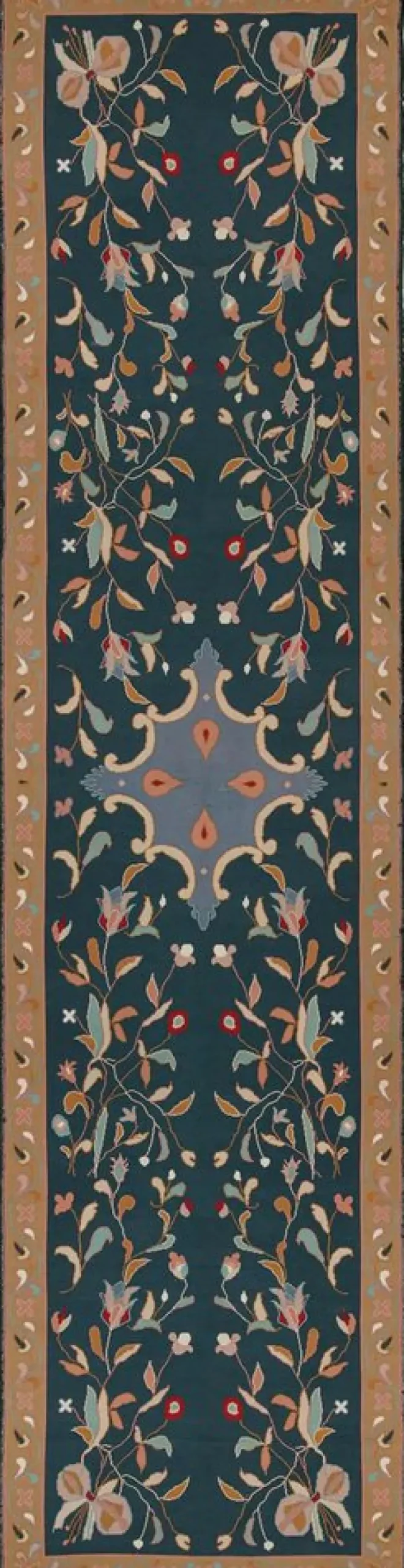 Clearance Pamono Vintage Arraiolos Runner Rug in Blue with Floral Patterns from R&K Principal Jahanshah Nazmiyal