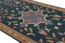 Clearance Pamono Vintage Arraiolos Runner Rug in Blue with Floral Patterns from R&K Principal Jahanshah Nazmiyal