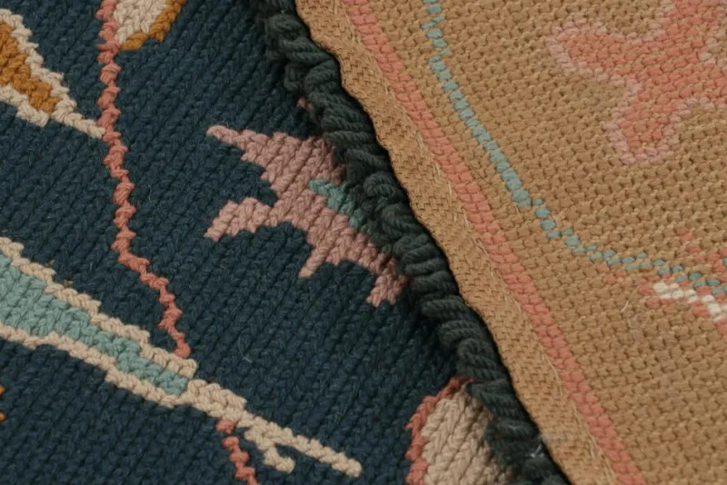 Clearance Pamono Vintage Arraiolos Runner Rug in Blue with Floral Patterns from R&K Principal Jahanshah Nazmiyal