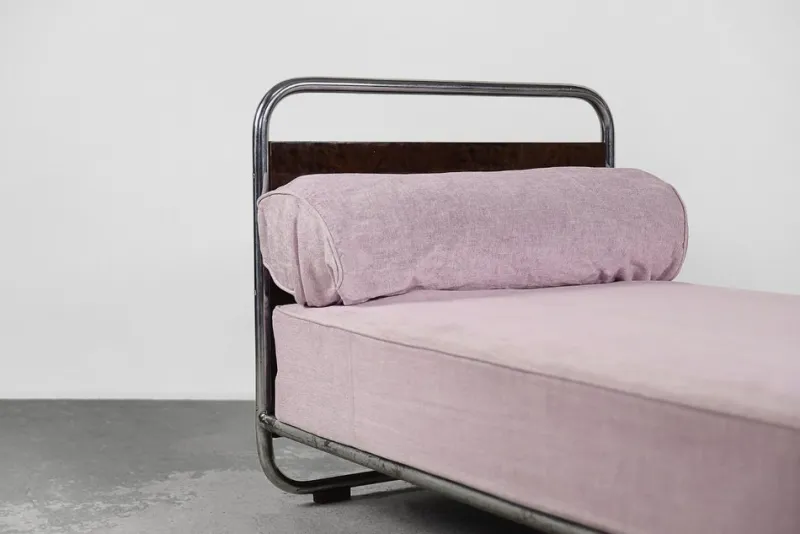Pamono Vintage Art Deco Bauhaus Streamline Burled Wood & Tubular Steel Bed, 1920s> Beds & Bedroom Sets