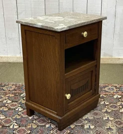 Pamono Vintage Art Deco Bedside Table in Oak with Marble Top, 1930s><noscript><img width=