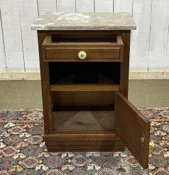 Pamono Vintage Art Deco Bedside Table in Oak with Marble Top, 1930s><noscript><img width=