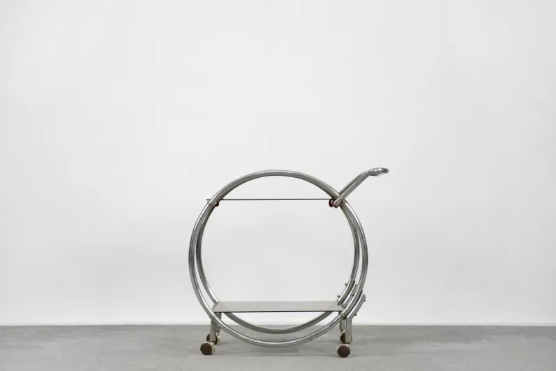 Outlet Pamono Vintage Art Deco Chrome and Glass Round Bar Cart, 1930s