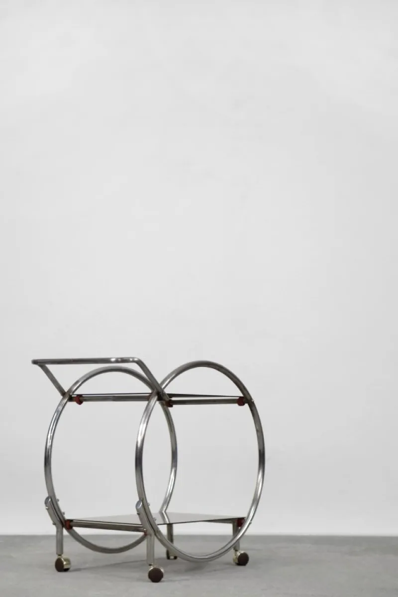 Outlet Pamono Vintage Art Deco Chrome and Glass Round Bar Cart, 1930s