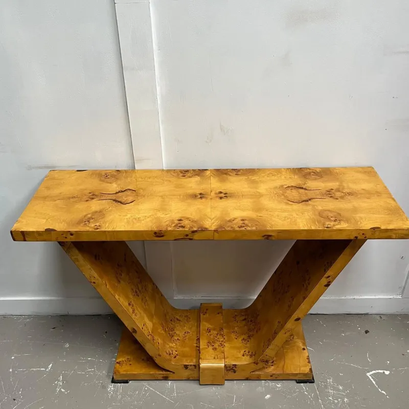 Pamono Vintage Art Deco French Burr Walnut Console Table> Console Tables