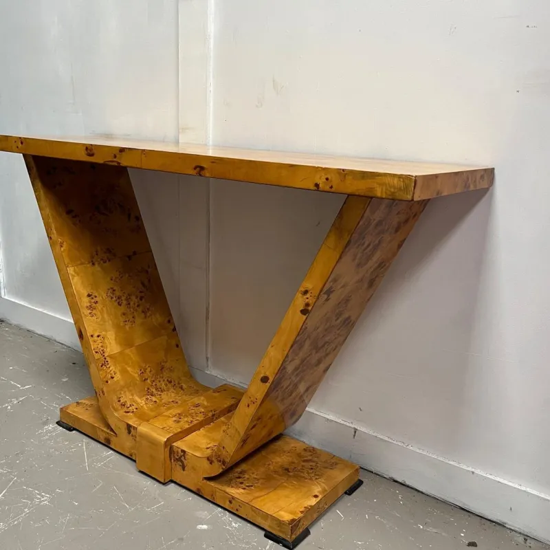 Pamono Vintage Art Deco French Burr Walnut Console Table> Console Tables