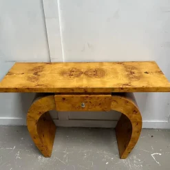 Sale Pamono Vintage Art Deco French Curved Leg Burr Walnut Console Table with Drawer