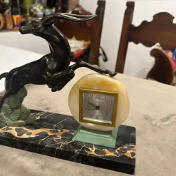 Hot Pamono Vintage Art Deco French Portoro Marble and Metal Clock, 1930s
