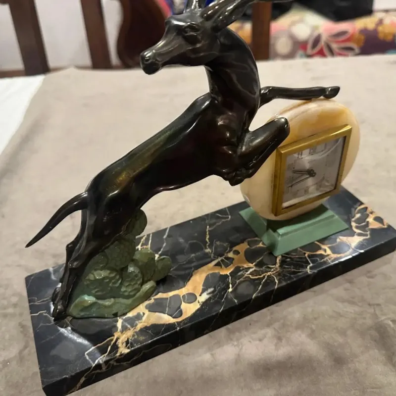 Hot Pamono Vintage Art Deco French Portoro Marble and Metal Clock, 1930s