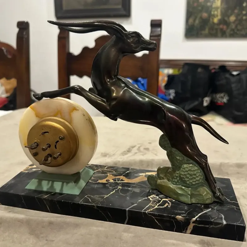 Hot Pamono Vintage Art Deco French Portoro Marble and Metal Clock, 1930s